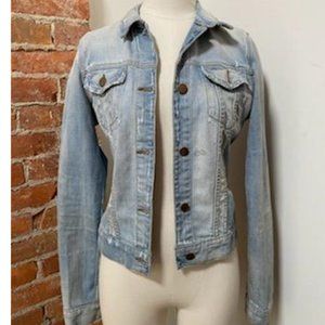 J Brand Light Wash Distressed Denim Jacket, Small